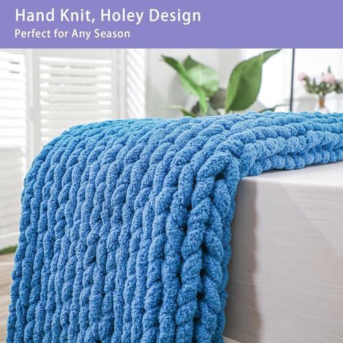 Chunky Knit Throw Blanket for Couch (Bright Blue / 40"x80" (Special Size Throw))