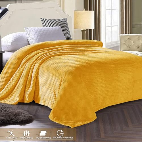 Large Waffle Fleece Throw Blanket for Couch (Mustard / 50x70 in)