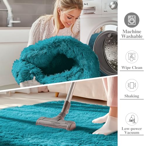 8x10 Machine Washable Large Area Rugs for Living Room (8x10 Ft / Teal)