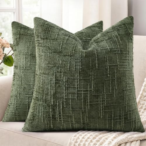 Textured Chenille Throw Pillow Covers 20x20 Set of 2 Grey Green (Neutral Green / 20" x 20" (Pack of 2))