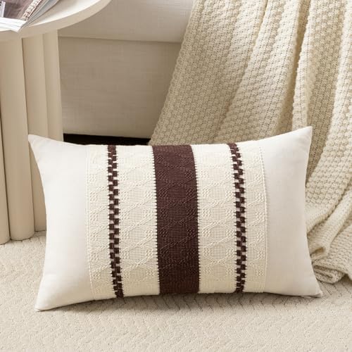 Set of 1 Boho Brown Long Lumbar Decorative Throw Pillow Cover 12x24 Inch for Couch Bed Sofa Chair (24" x 12" (Pack of 1) / Brown)