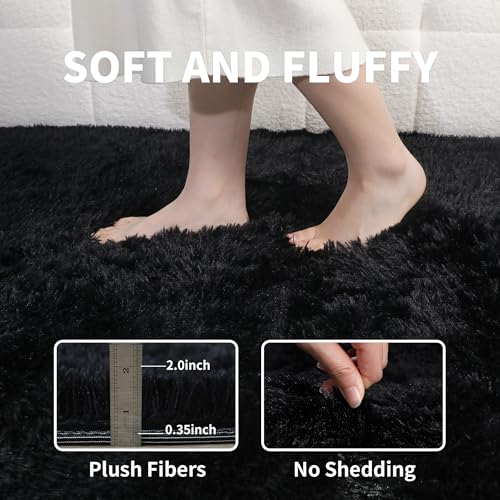 Black Fluffy Shag Runner Rug (Black / 2' x 6' (Rectangular))