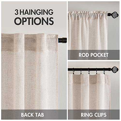 Natural White Linen Curtains 52x100 Inch Length 2 Panels for Bedroom (52"W x 100"L (Pack of 2) / Natural Linen White)