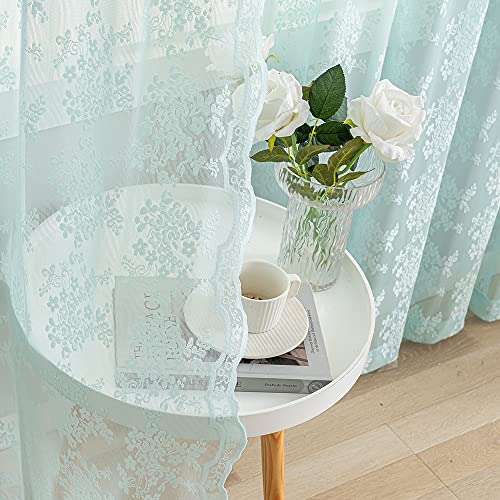 Vintage Lace Curtains 84 Inches Long (Aqua / 52"W x 84"L (Pack of 2))