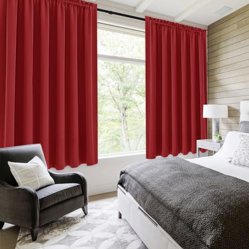 Wide Blackout Curtains for Bedroom Living Room 70 x 72 Inch Long Red (Red / 70"W x 72"L (Pack of 2))