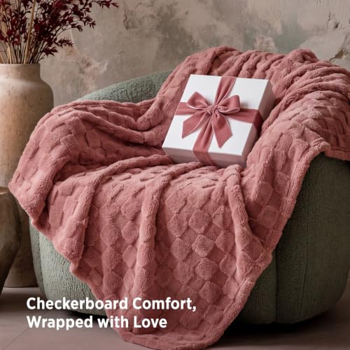 Checkered Soft Cozy Twin Blanket for Bed (Dusty Pink / Twin (60" X 80"))
