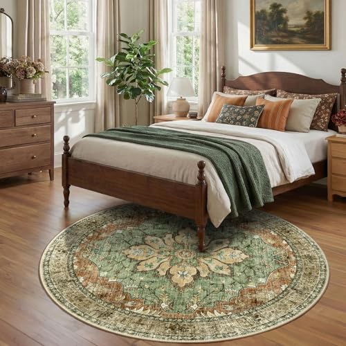 Washable Area Rug (Brick/Brown/Green / 7' (Round))
