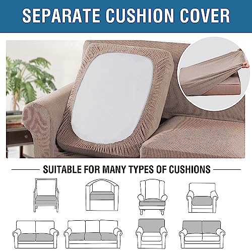 3 Piece Stretch Sofa Covers for 2 Cushion Loveseat Couch Covers for Living Room Furniture Cover (Medium / Sand)