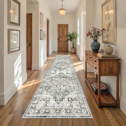 Kitchen Runner Rug Non Slip Washable Rugs 2.5x10 (Grey/Beige / 2'6" x 10' (Runner))