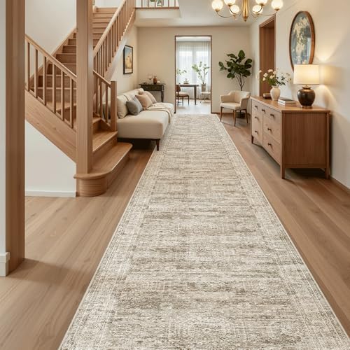 Washable 3x20 Hallway Runner Rug Non (Brown / 3' x 20' (Runner))