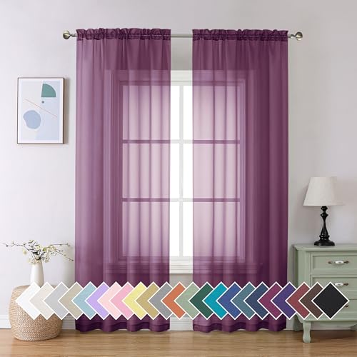 Plum Purple Sheer Curtains 84 Inches Long 2 Panels (40"W x 84"L (Pack of 2) / Plum)