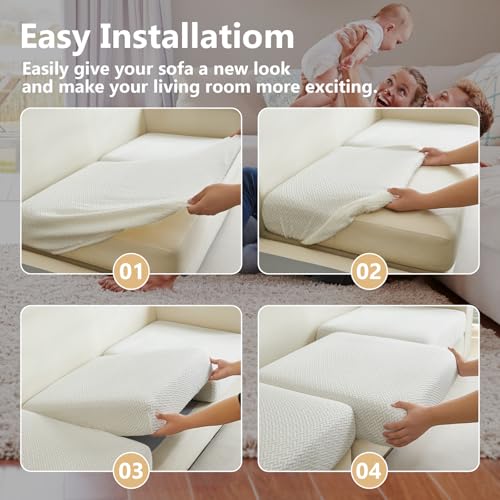 Couch Cushion Covers for Sofa Couch Covers Wear (Texture-cream White / Extra Large Single Seat Cover)