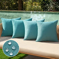 Pack of 4 Decorative Outdoor Throw Pillow Covers Linen Waterproof Pillow Covers Summer Farmhouse Cushion Cases for Patio Garden Tent Balcony Couch Sofa 18x18 Inch Turquoise (18" x 18" (Pack of 4) / Turquoise)