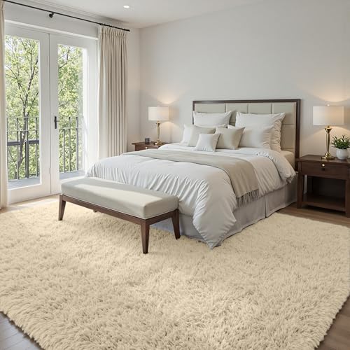 5x7 Fluffy Shag Area Rugs for Living Room Bedroom (Beige / 5' x 7' (Rectangular))