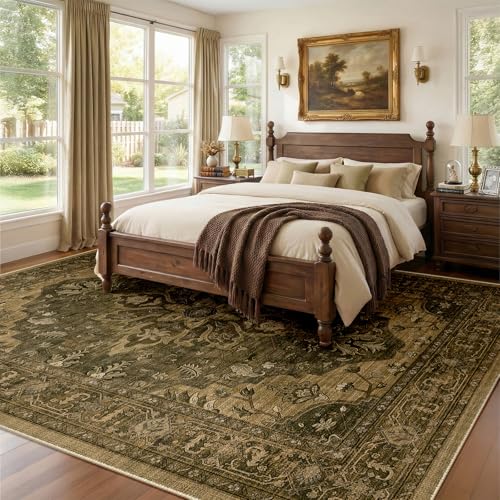 Washable Area Rug (Brown/Dark Brown / 9' x 12' (Rectangular))