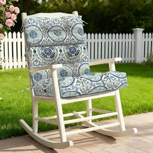 Outdoor High Back Chair Cushions Set of 2 (44"x20"x4" / Celadon Wreath)