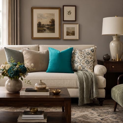 Teal Velvet Pillow Covers 16x16 Decorative Pillows Pack of 2 (Teal / 16" x 16" (Pack of 2))