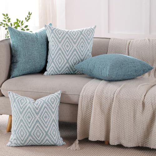 Throw Pillow Covers 18x18 Set of 4 (Blue / 18" x 18" (Pack of 4))