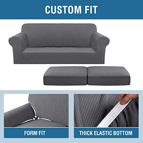 3 Piece Stretch Sofa Covers for 2 Cushion Sofa Couch Covers for Living Room Furniture Cover (Medium-XL / Grey)