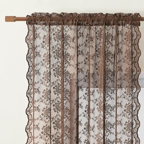Vintage Lace Curtains 84 Inches Long (Brown / 52"W x 84"L (Pack of 2))