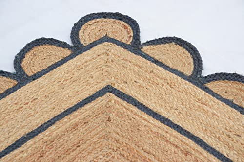 Scallop Pattern Jute Bohemian Area Rug (2'6"x12' (Runner) / Navy)
