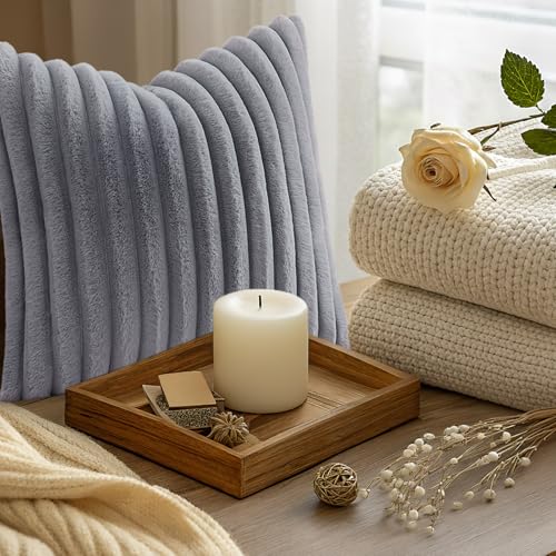 Fall Faux Fur Throw Pillow Covers 24x24 Set of 2 Grey (Grey / 24" x 24" (Pack of 2))