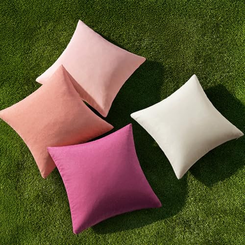 Pack of 4 Decorative Outdoor Throw Pillow Covers Linen Waterproof Pillow Covers Summer Farmhouse Cushion Cases for Patio Garden Tent Balcony Couch Sofa 18x18 Inch Pink (18" x 18" (Pack of 4) / Pink)