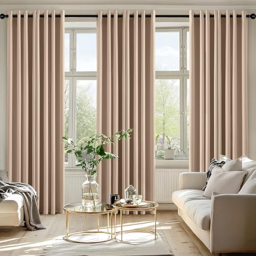 Blackout Curtains for Bedroom 2 Panels 50 x 84 Inch Long Beige (Beige / 50"W x 84"L (Pack of 2))