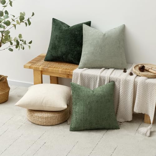 Soft Decorative Chenille Pillow Covers Green 18x18 Pack of 4 (18" x 18" (Pack of 4) / Neutral Green)
