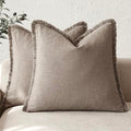 Decorative Linen Fringe Throw Pillow Covers 18×18 Inch (18" x 18" (Pack of 2) / Dune)