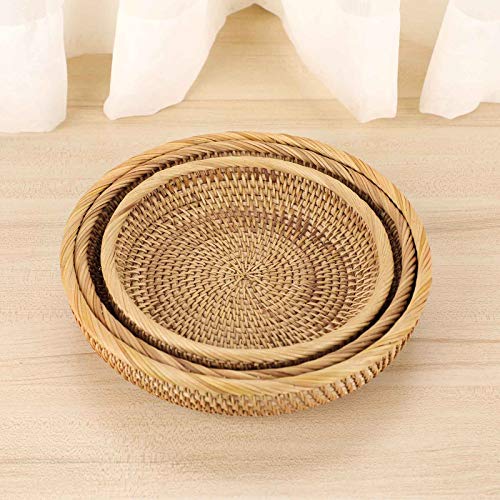 Set of 3 Key Basket Bowl for Entryway Woven Wicker Storage Basket Bowl Round Rattan Serving Basket Tray Fruit Snacks Candy Organizer Bowl for Keys Wallet Cell Phone Home Decor (Set of 3 (X-Small 7.6", Small 8.6", Medium 9.9") / Natural Color)
