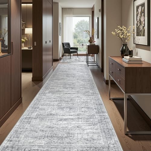 2'6 x 12' Runner Rug Non Slip (Grey/Ivory / 2'6" x 12' (Runner))