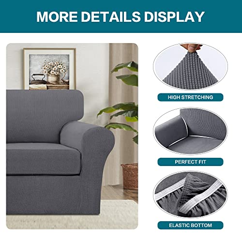 2 Piece Chair Covers Chair Slipcovers for Living Room Armchair Couch Cover Chair Sofa Cover with Individual Cushion Covers Furniture Cover for Chairs Feature Jacquard Fabric (Armchair (1 Cushion) / Charcoal Gray)