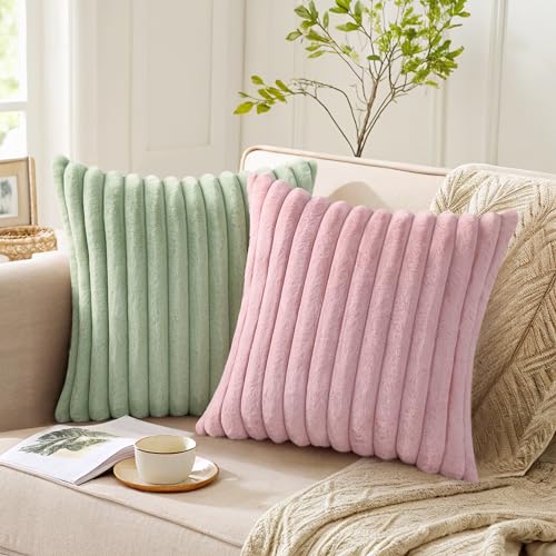 Faux Fur Decorative Throw Pillow Covers 26x26 Set of 2 (Blush Pink / 26" x 26" (Pack of 2))
