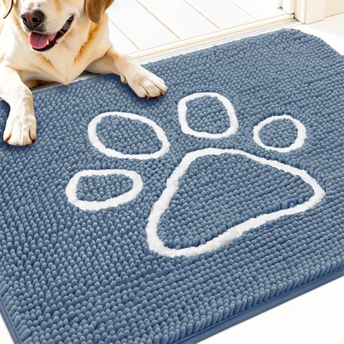 Dog Door Mat for Muddy Paws 32x20 (Airy Blue and White / 32" X 20")