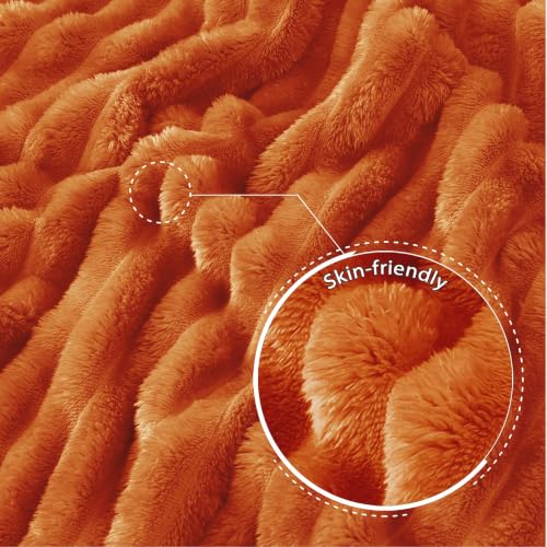 Striped Twin Size Fleece Blanket for Bed (Burnt Orange / Twin ( 60x80 IN ))