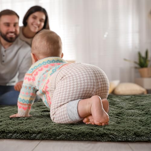 Fluffy Rug for Bedroom Living Room (6' x 9' / Olive Green)