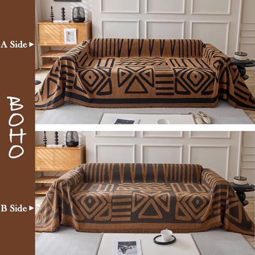 Boho Geometric Couch Covers for Sofa Pet Friendly Brown and Black Sofa Covers Washable Chenille Couch Blanket Cover for 3 4 Cushion Couches Pet Protector Furniture Cover Soft (71" x 134" / T: Warm Brown)