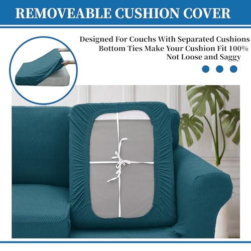 3 Piece Stretch Loveseat Sofa Cover (55"-69"(2 Cushions) / Peacock Blue)