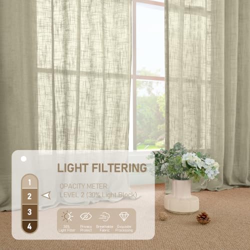 102 Inches Long Linen Curtains for Living Room Bedroom 2 Panels (Oatmeal / 52"W x 102"L (Pack of 2))