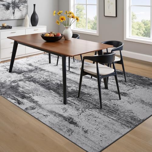 Abstract Area Rug Modern Washable Rug Soft Non Slip Rug Low Pile for Bedroom Living Room Dining Room Slate Grey 4x6 Feet (Slate Grey / 4' x 6' (Rectangular))