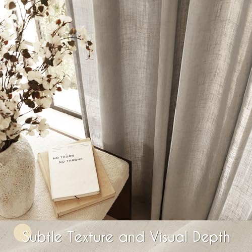 Taupe Linen Curtains 96 inches Long for Living Room Back Tab Rustic Farmhouse Semi Sheer Light Filtering Window Curtain Dining Room Soft Thick Flax Linen Textured Drapes Burlywood Birch Dark Brown (Taupe / 52"W x 96"L (Pack of 2))