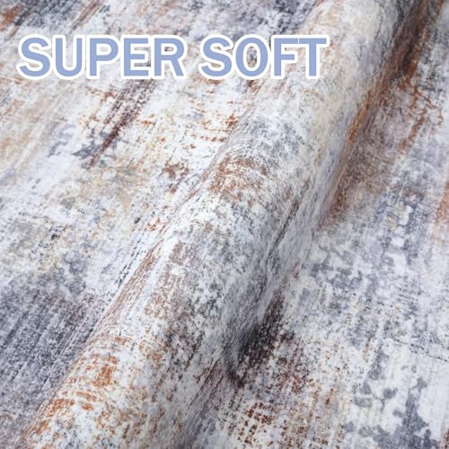 Abstract Area Rug 4x5 Ft Washable Rugs for Entryway Indoor (Orange/Brown/Grey / 4' x 5' (Rectangular))
