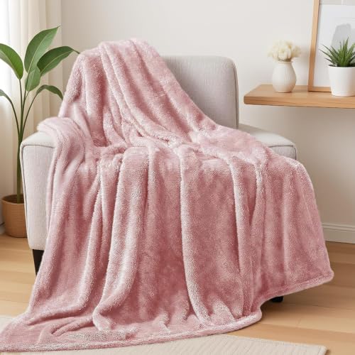 Fuzzy Large Fleece Throw Blanket for Couch (Dusty Pink / 50x70 IN)