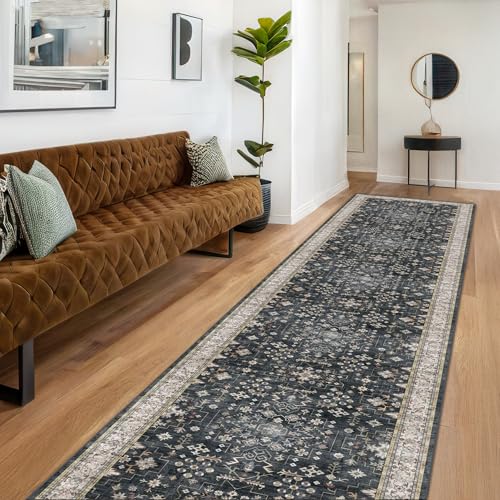 Black Boho Washable 3x12 Extra Long Runner Rug for Hallway (3' x 12' (Runner) / Ashen / Multi)