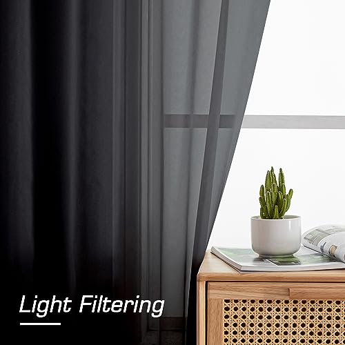 Black Sheer Curtains 72 Inches Long 2 Panels for Living Room (Black / 42"W x 72"L (Pack of 2))