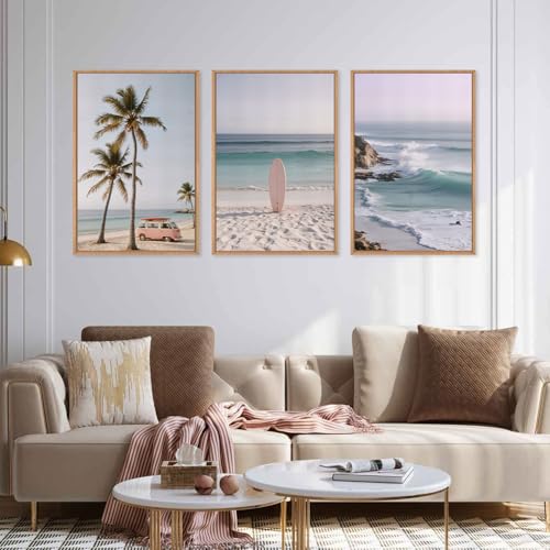 HPINUB Beach Seascape Framed Canvas Wall Art Set (Beach Seascape Wall Art / 24"L x 36"W)