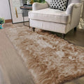 Brown Beige 2x5 Washable Small Rug Faux Sheepskin Fur Rug Fluffy Shag Rugs for Living Room Bedroom Dorm Furry Plush Rugs Cute Room Decor (2' x 5' (Runner) / Beige)