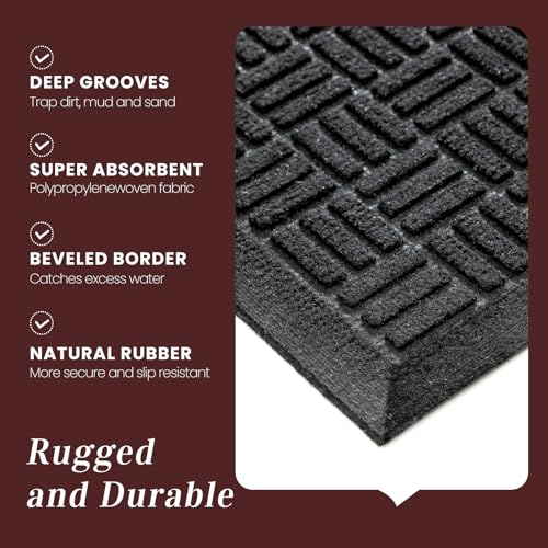 Front Door Mat Outside Entrance (Black / 1'5" x 2'6" (Rectangular))