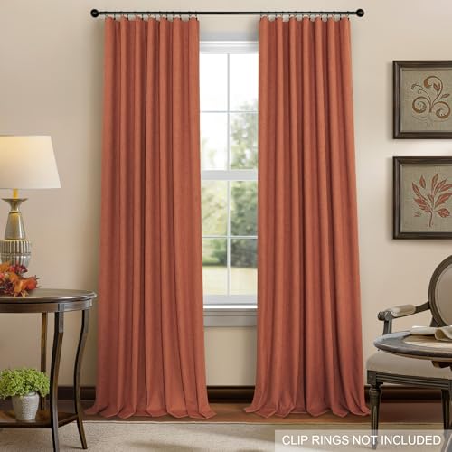 Boho Blackout Curtains for Living Room Linen Textured Bohemian Vintage Mid Century Modern Farmhouse Curtains for Bedroom 90 Inch Length 2 Panel Rust Terracotta Colored Long Drapes Dusty Orange (Terracotta / 52"W x 90"L (Pack of 2))